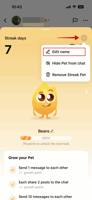 Opción para editar el nombre de la mascota