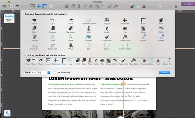 Рабочая панель с линейками и настройками