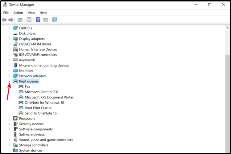Раздел «Очереди печати» в Диспетчере устройств