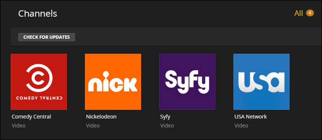 Выбор канала в веб-интерфейсе Plex