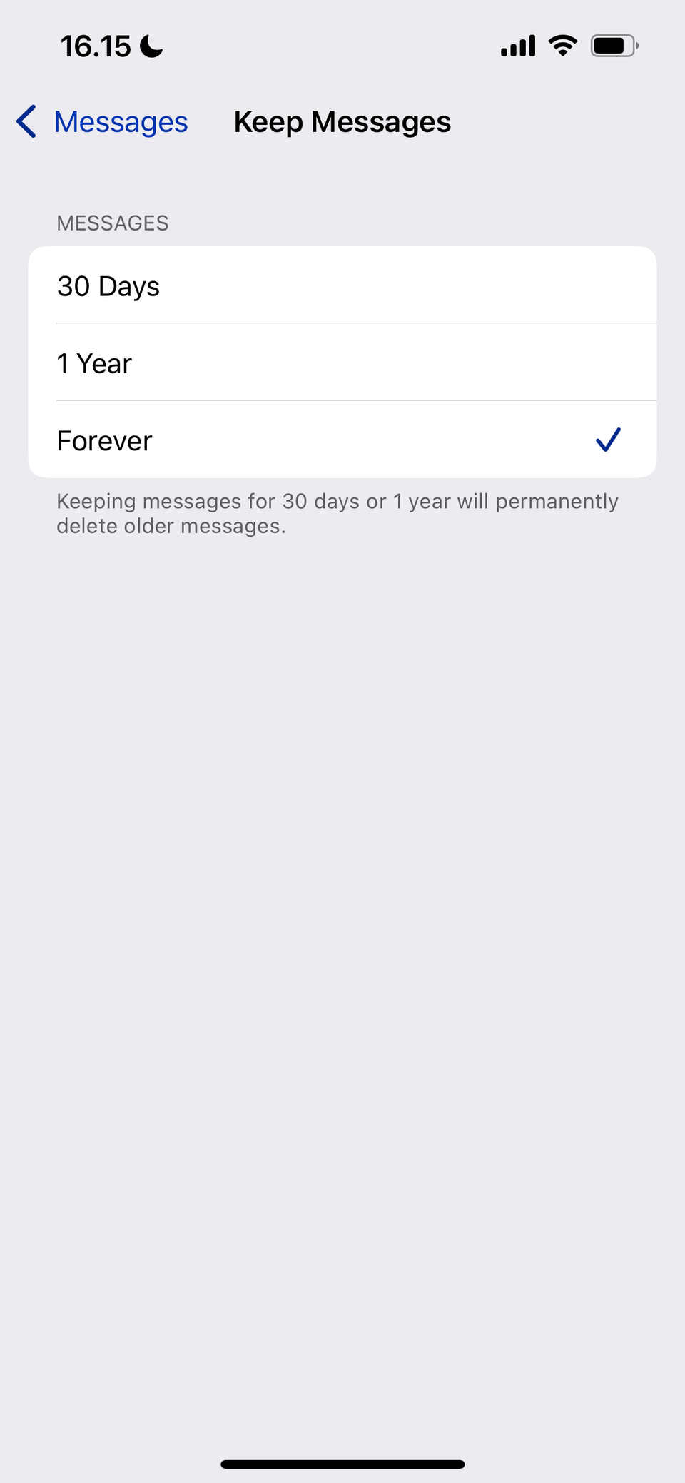 Параметр времени хранения сообщений на iPhone