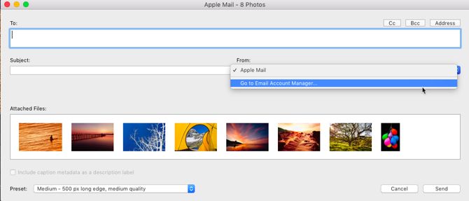 Менеджер почтовых аккаунтов Lightroom