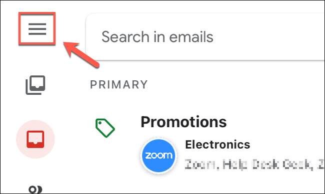 In the Gmail app on iPhone and iPad devices, tap the hamburger menu icon in the top-left.