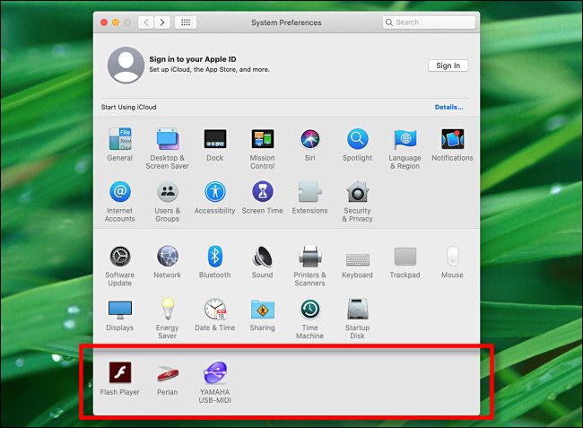 The third-party preference pane area of Mac System Preferences.