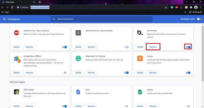 Страница расширений Chrome