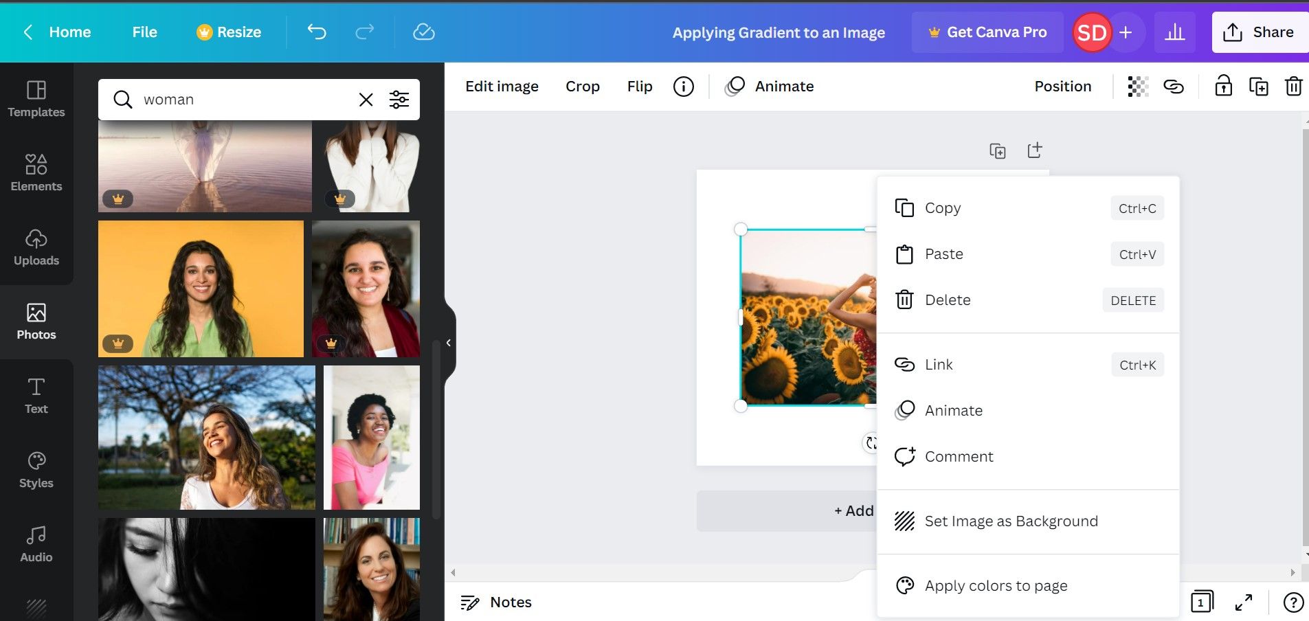 Выбор изображения в Canva