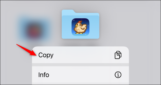 Длительное нажатие на папку Stardew Valley для копирования