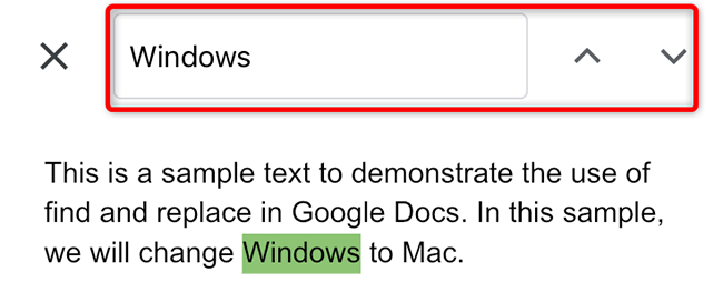 Поле «Найти в документе» и стрелки для навигации между совпадениями