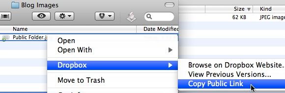 Контекстное меню Dropbox с опцией копирования публичной ссылки
