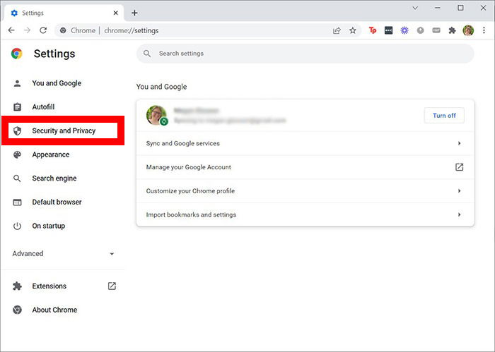 Меню безопасности в Google Chrome