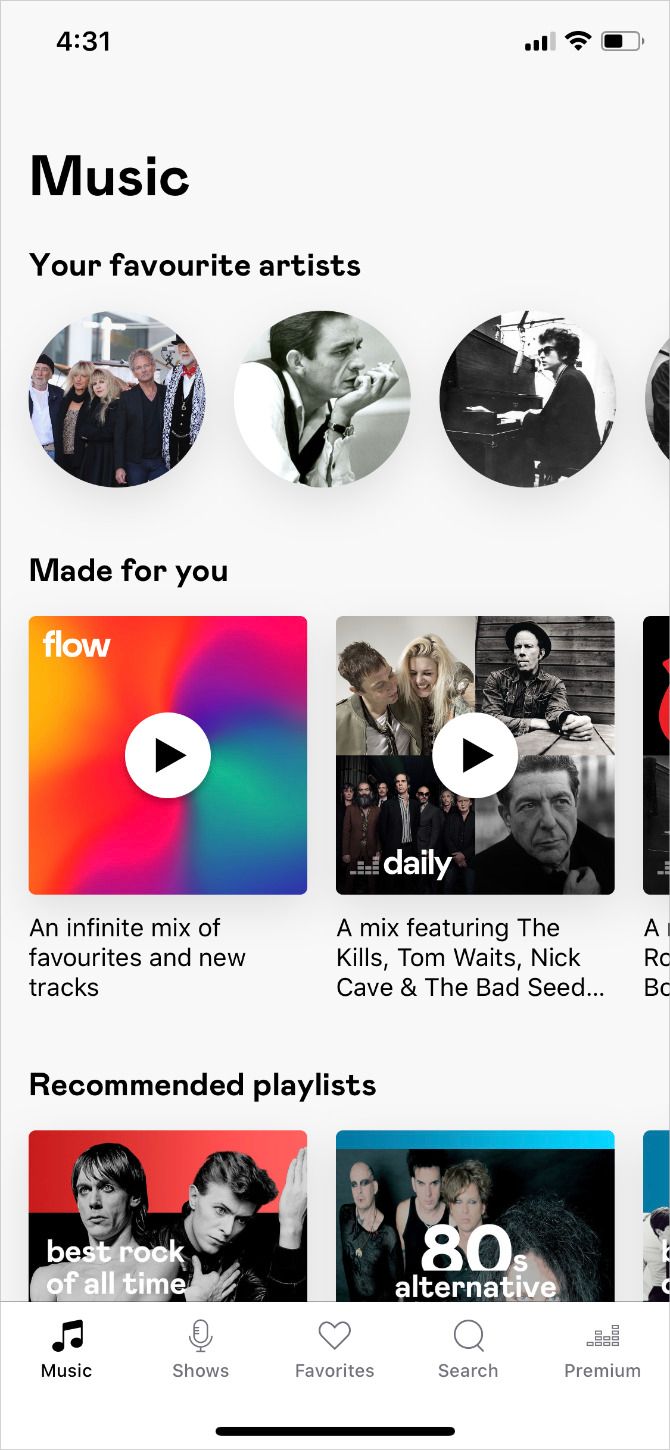 Главный экран Deezer