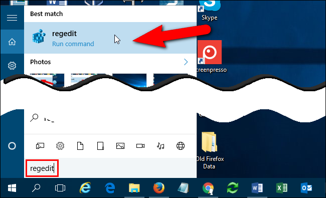 Открытие редактора реестра через regedit