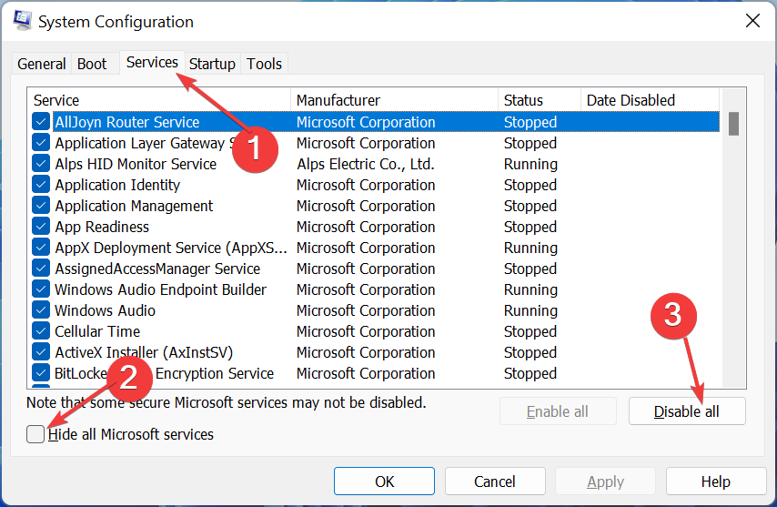 Отключение сторонних служб в msconfig