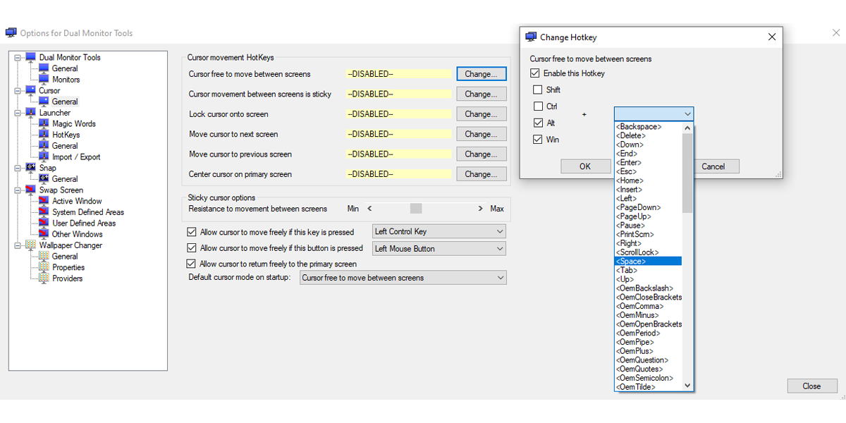 Настройки курсора в Dual Monitor Tools