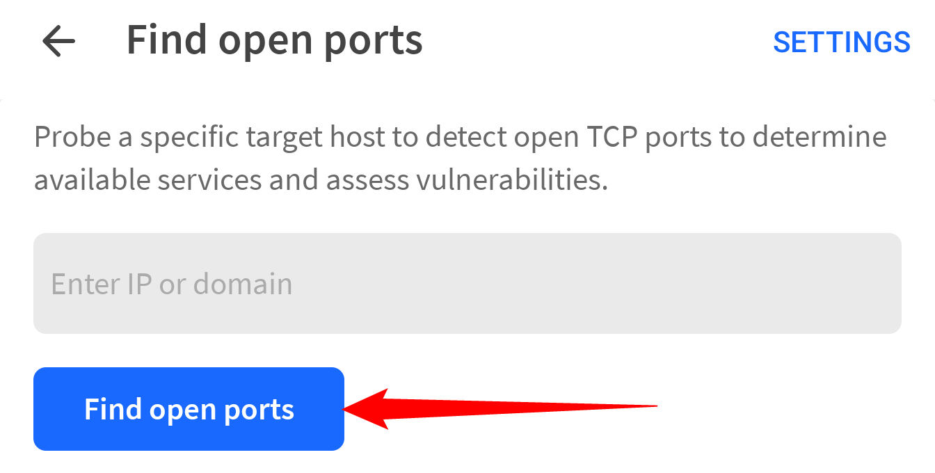 Нажмите 'Find Open Ports.'