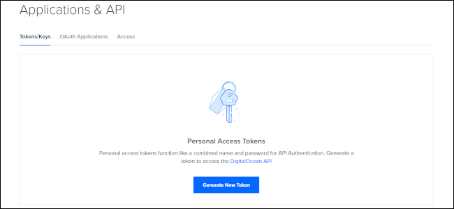 Интерфейс DigitalOcean для создания API-токена с белым фоном и синей кнопкой «Generate New Token»