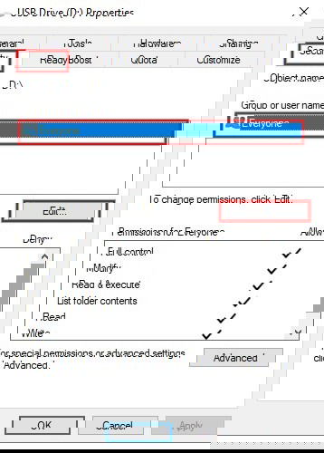 Редактирование разрешений: установить Запись