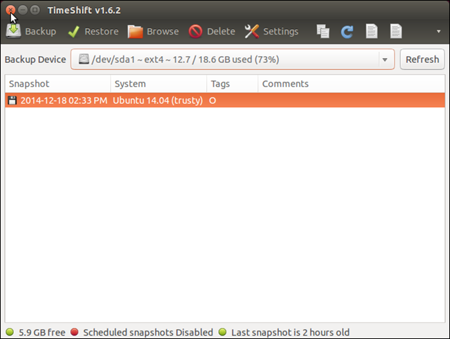 Закрытие окна TimeShift после работы с ним