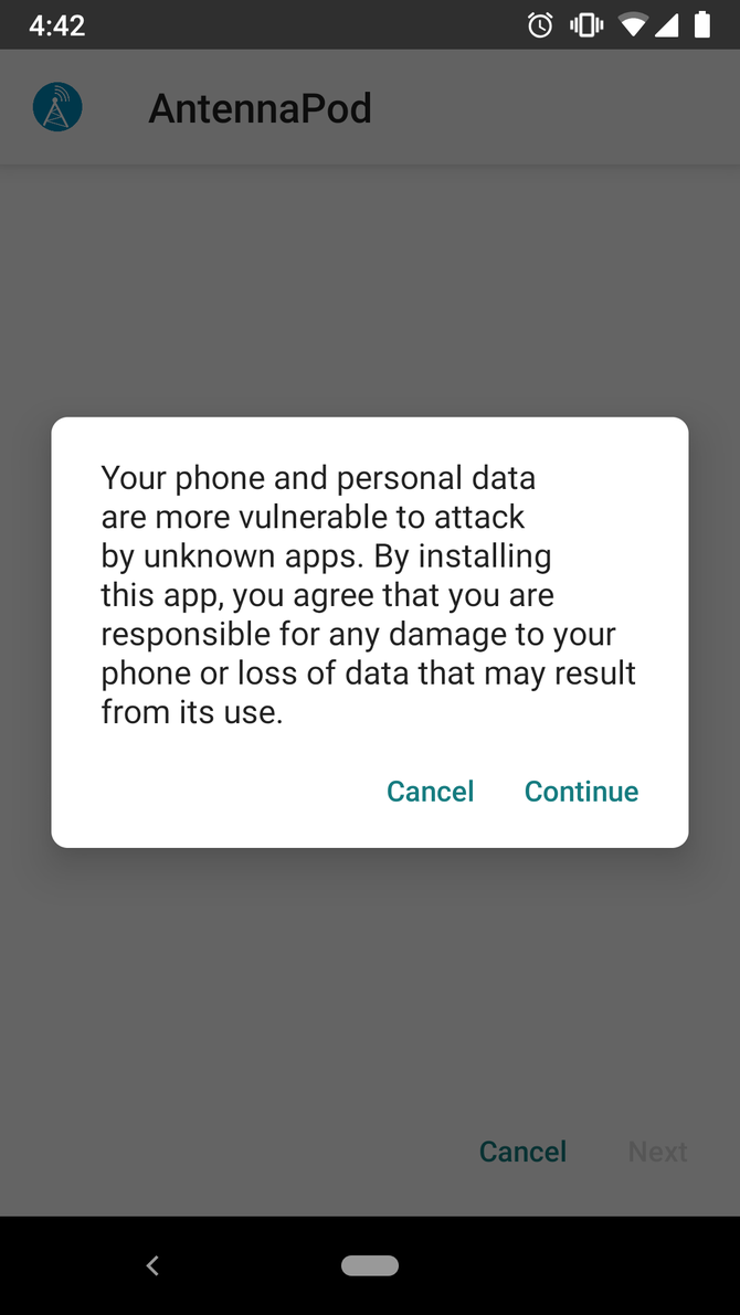 Предупреждение об установке из неизвестных источников