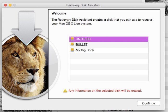 Recoveryを格納するボリュームを選ぶ画面