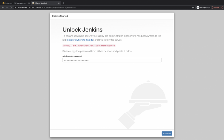Доступ к Jenkins и ввод начального пароля