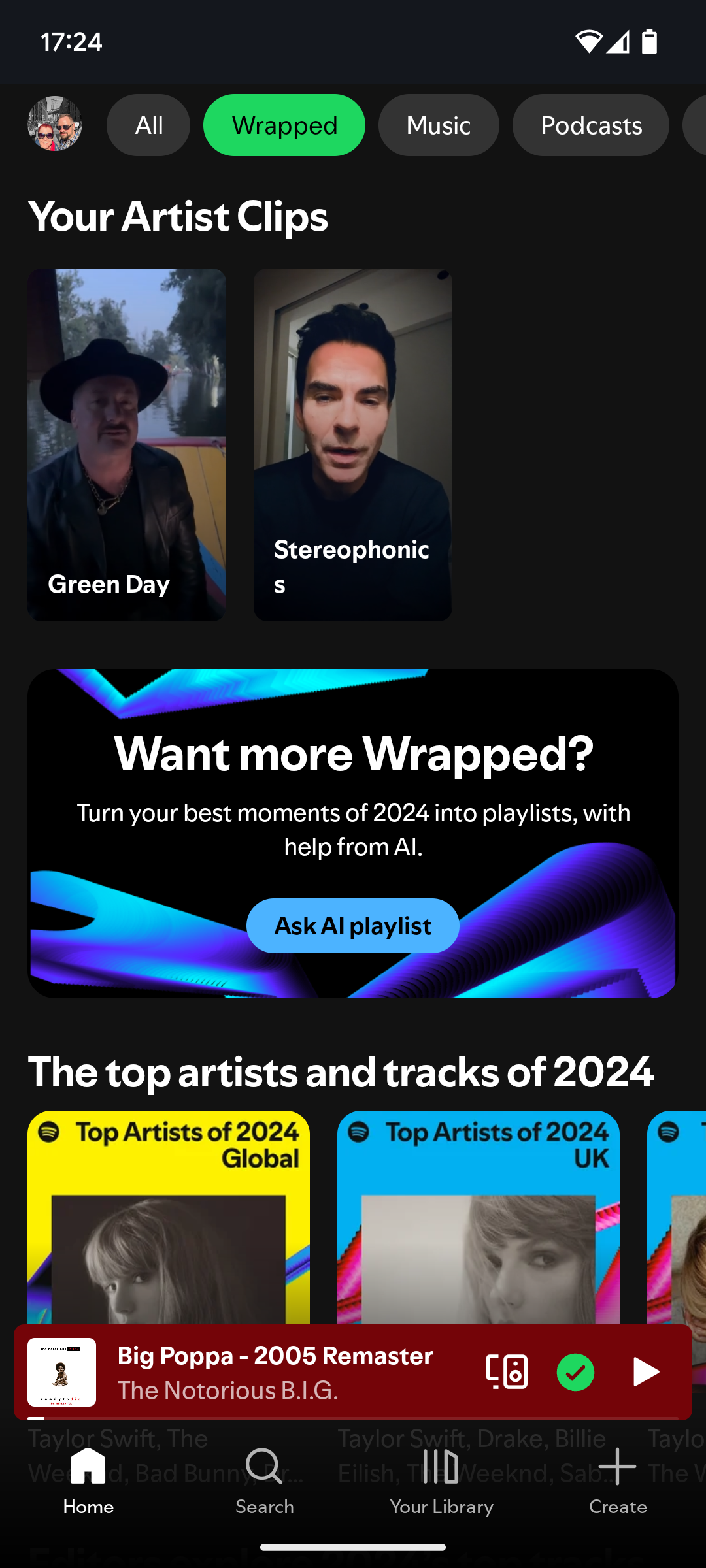 Wrapped 2024 включает AI‑плейлисты