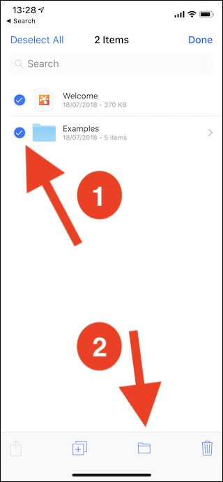 Иконка Переместить в приложении Файлы