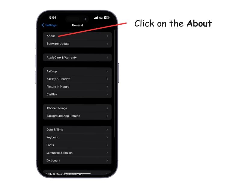 Экран Об этом устройстве на iPhone