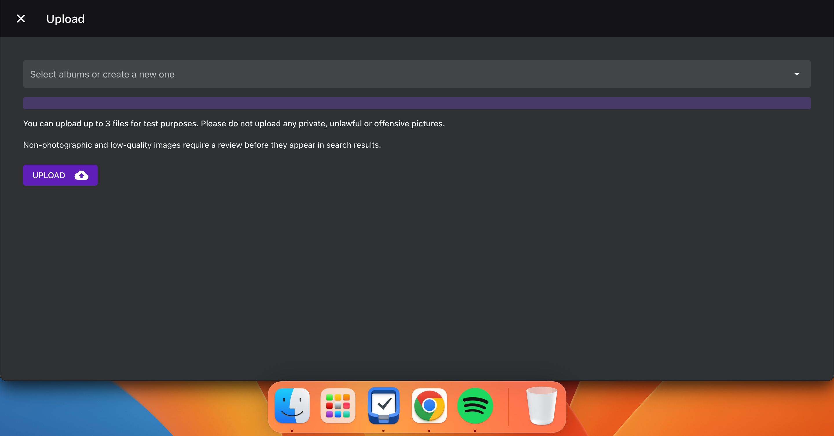 вариант выбора альбомов для загрузки в приложении PhotoPrism