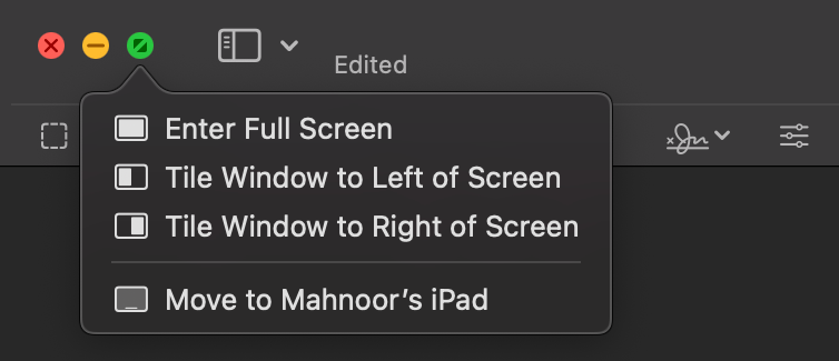 Перемещение окна Mac на iPad через меню
