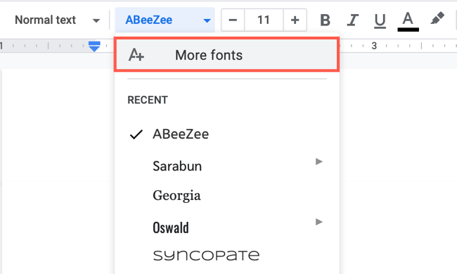Нажмите «Ещё шрифты» в меню шрифтов