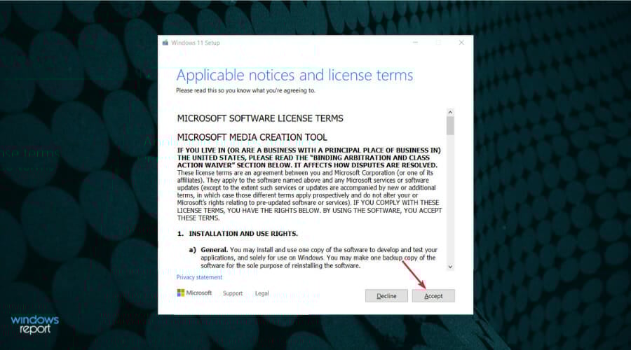 Запуск приложения Media Creation Tool — принятие лицензионного соглашения