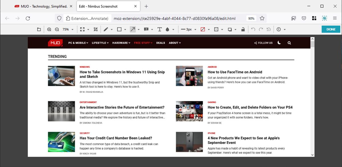 Редактирование снимка в Nimbus — добавление стрелок и размытия