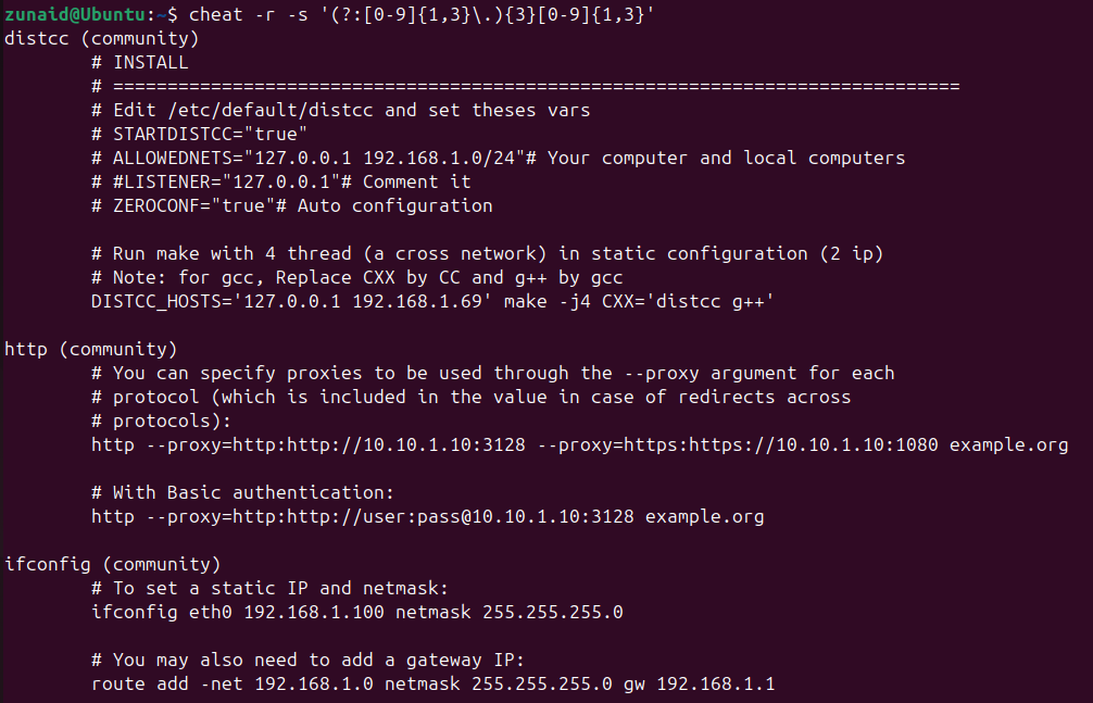 Using regex search in the cheat command.