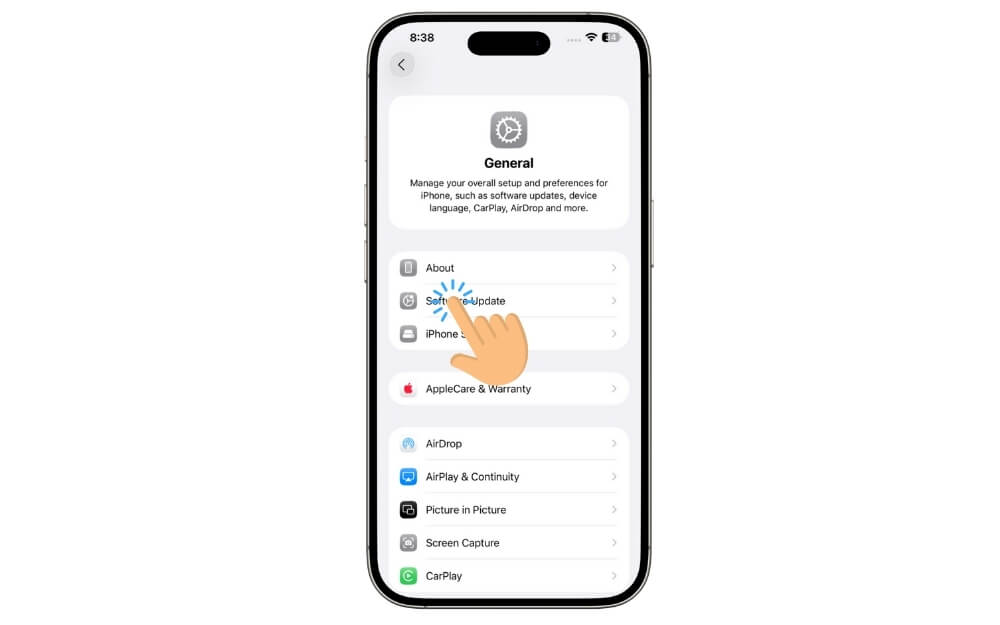 Softwareupdate‑Einstellung antippen