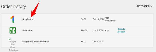 История покупок Google Play на компьютере с перечнем транзакций.