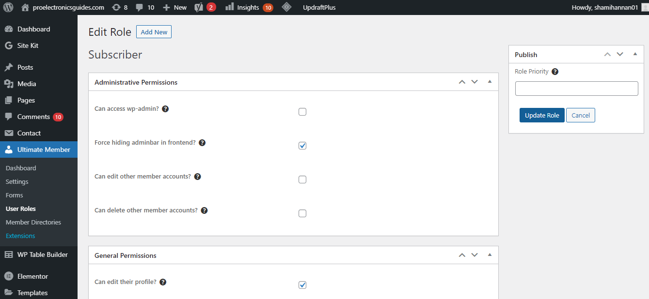 Кнопка обновления роли для сохранения настроек