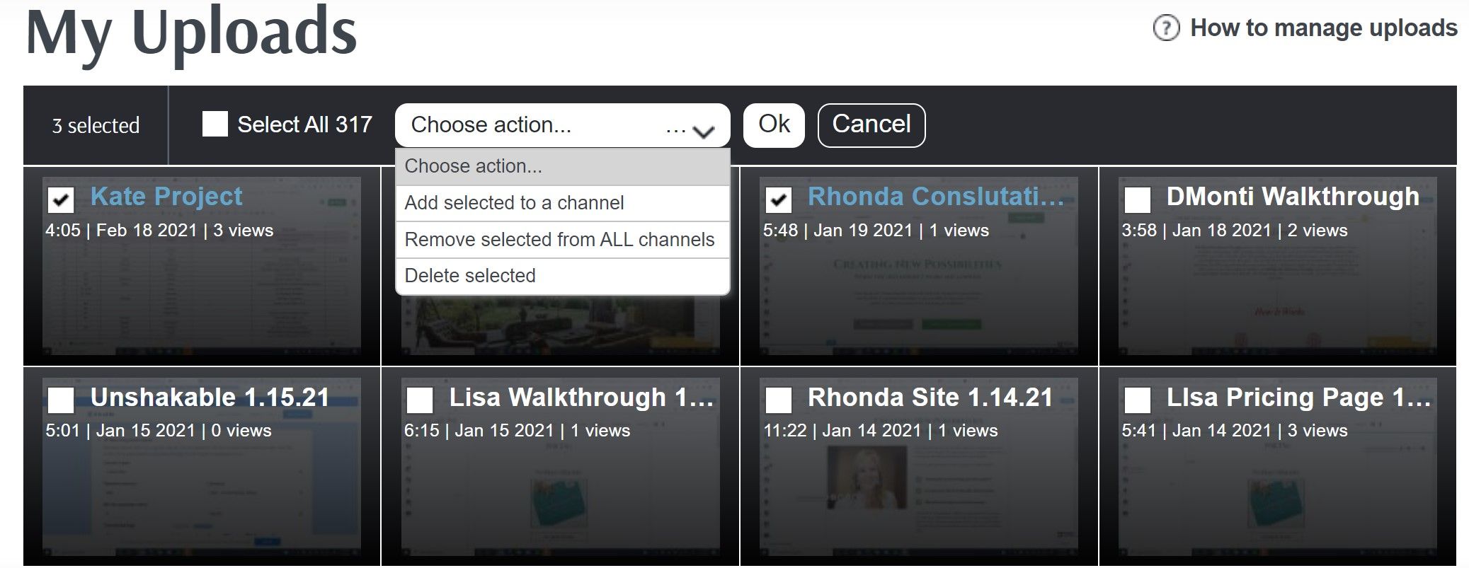 Массовый выбор видео