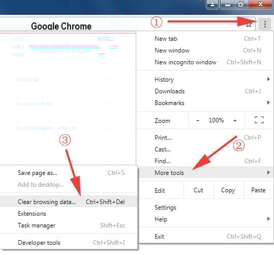Istruzioni Chrome per cancellare cache e cookie