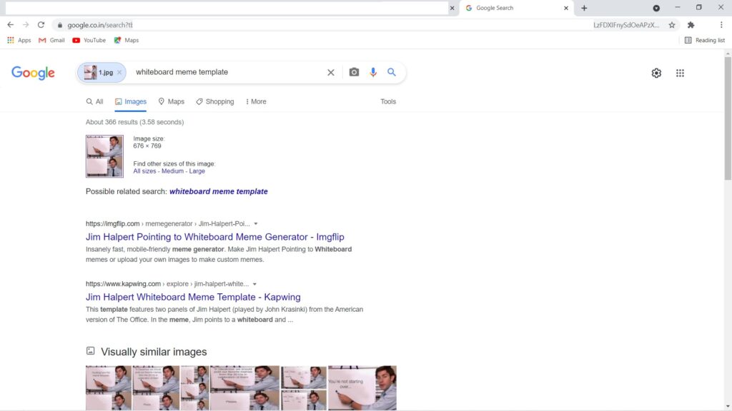 Пример списка релевантных страниц после загрузки кадра