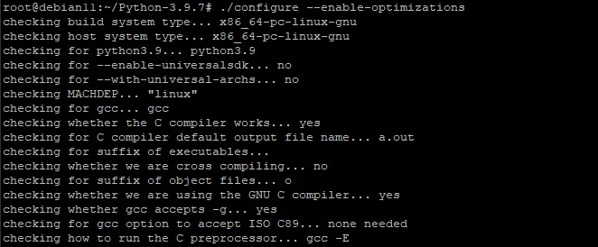 сообщение об успешной сборке Python на Debian