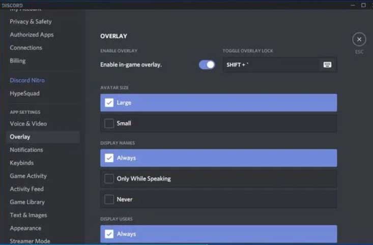 Desactivar la superposición de Discord