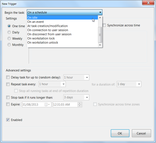 Пример настройки триггеров и действий в расширенных настройках