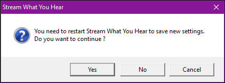 Сообщение о перезапуске Stream What You Hear в трее