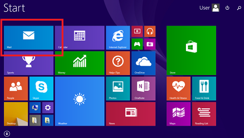 Начальный экран с приложением Почта в Windows 8