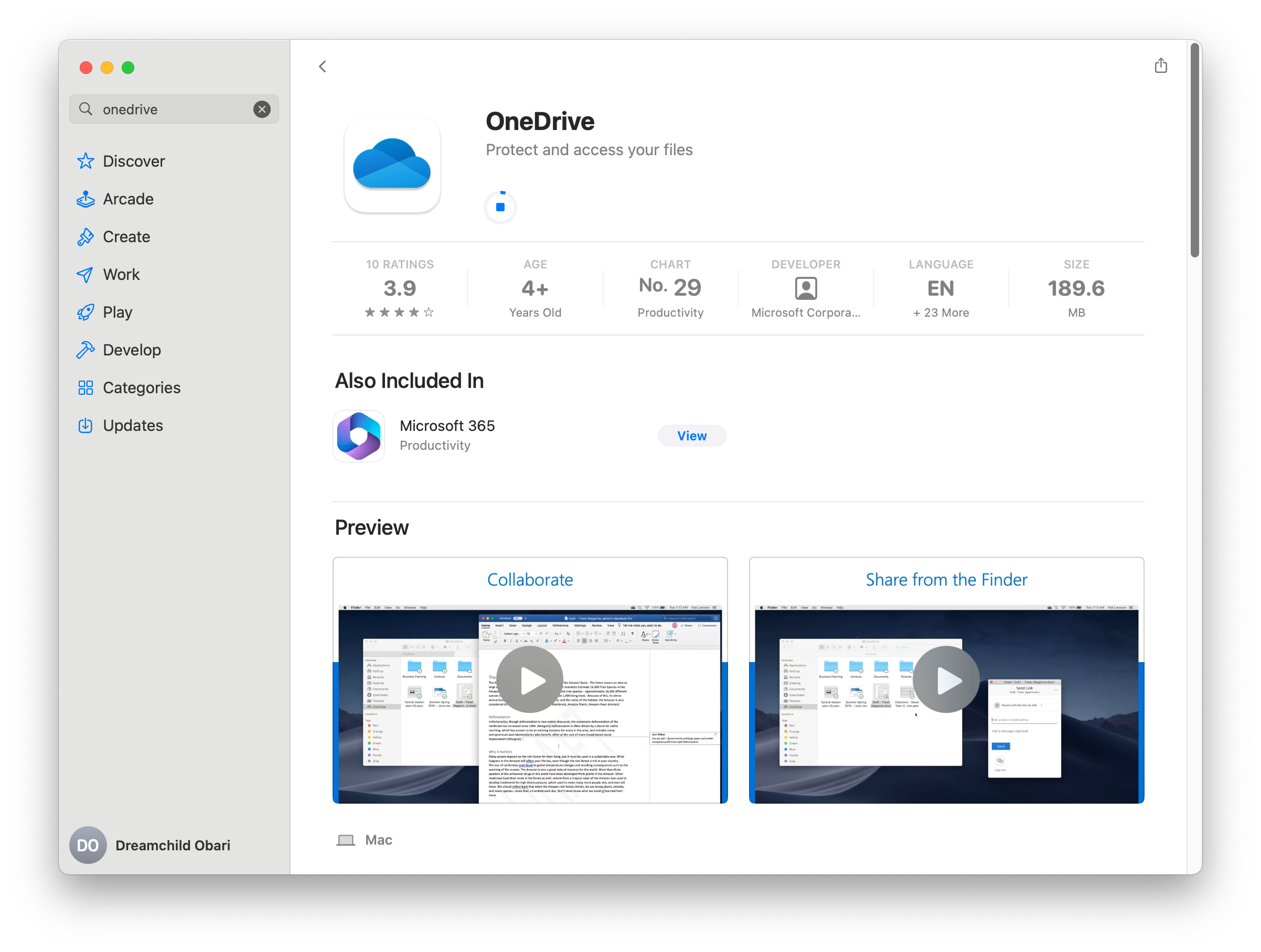 OneDrive в App Store на macOS