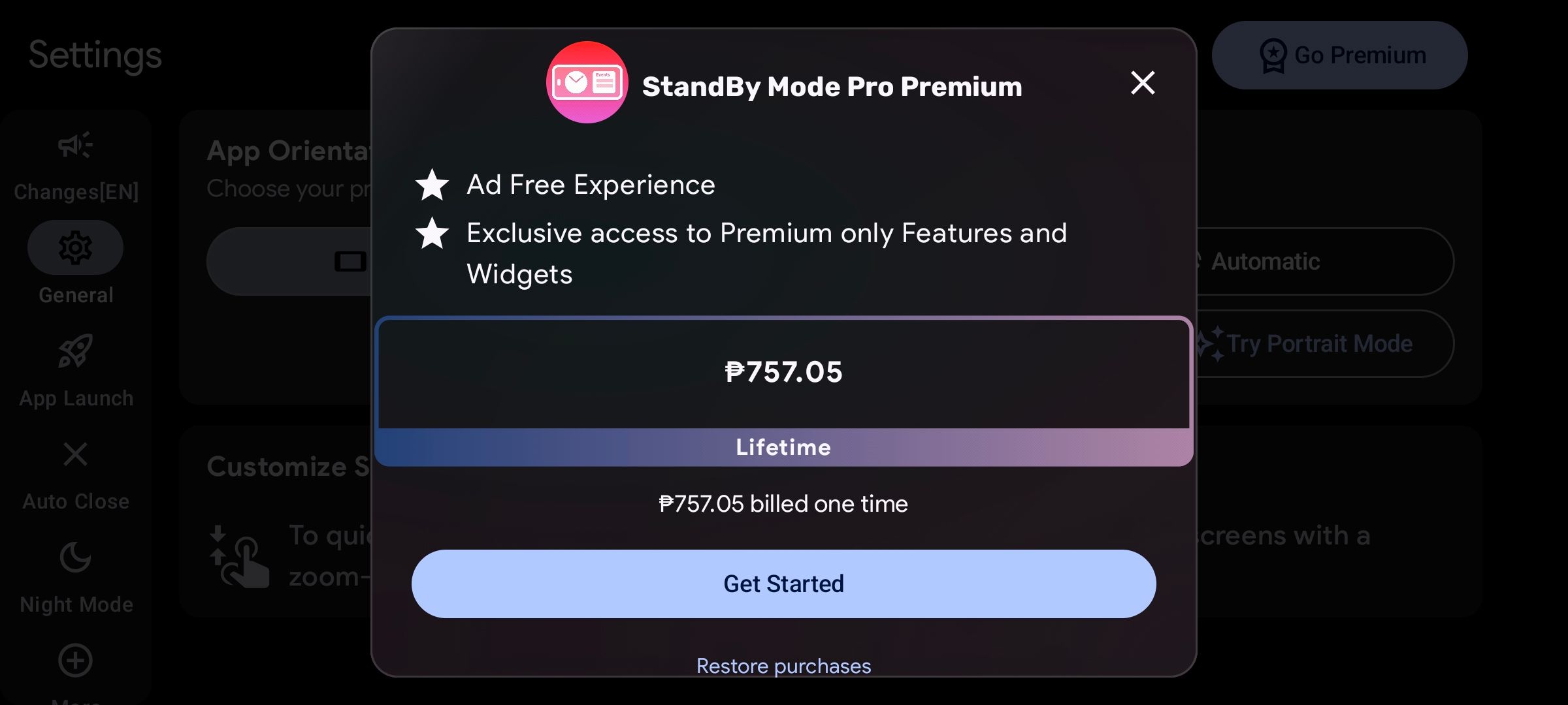Экран покупки StandBy Mode Pro — единовременная плата