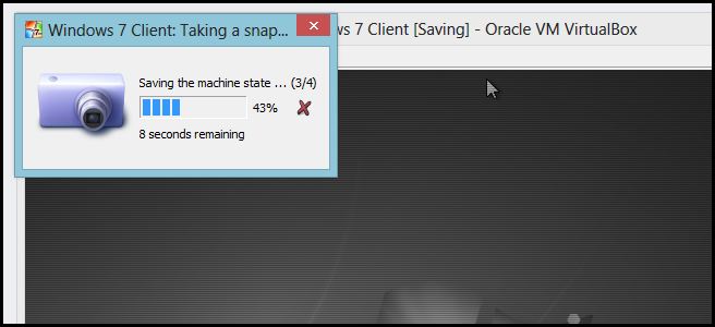 Процесс создания снимка: виртуальная машина затемняется во время операции