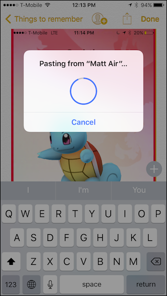 Результат вставки изображения в заметку iOS