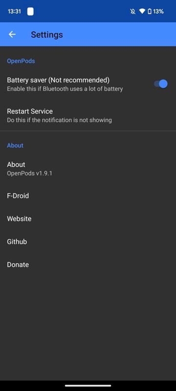 enabling battery saver feature in OpenPods